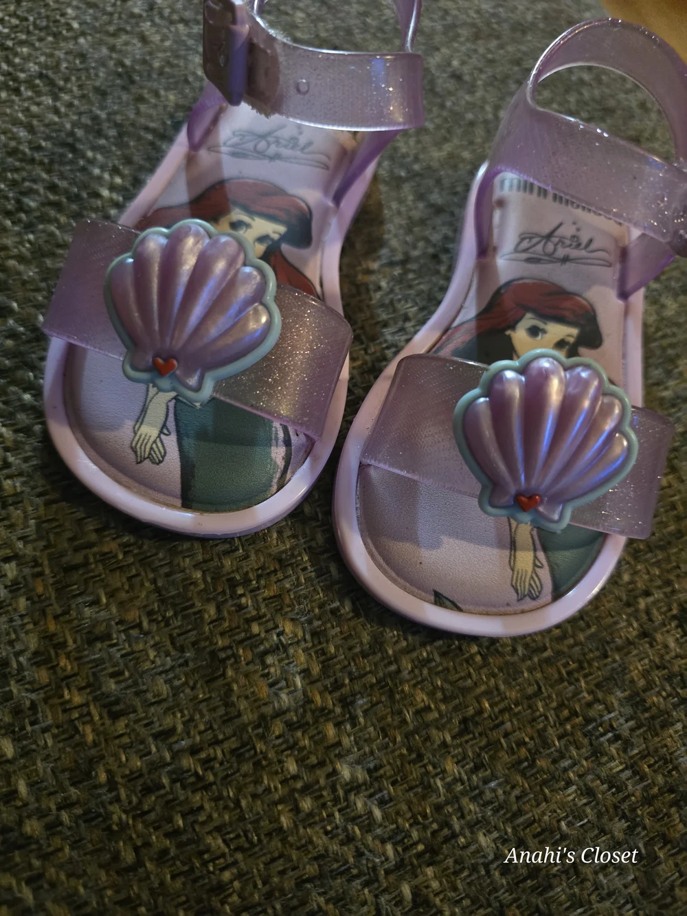 Mini Melissa Purple Glitter Ariel Jelly Sandals with Shell Accent
